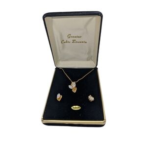 Genuine Cubic Zirconia Necklace & Earrings Set – Gold Plated Leaf Design